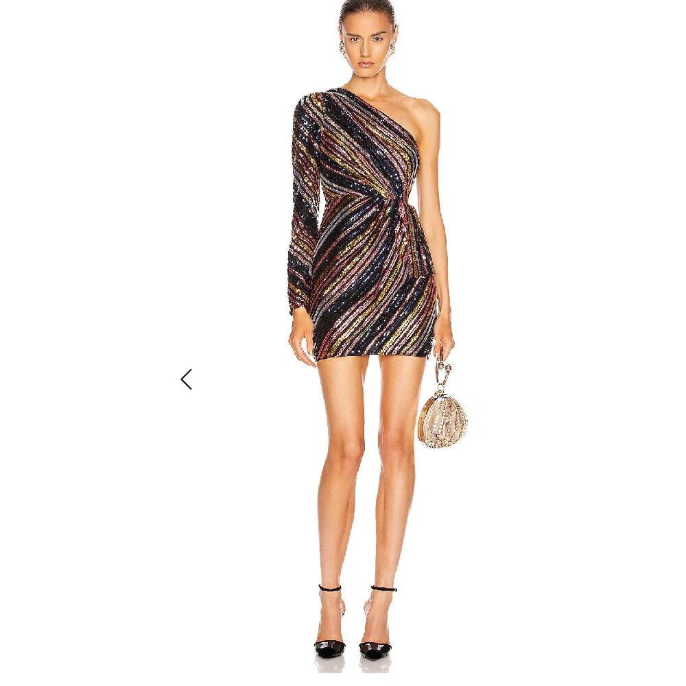 SELF PORTRAIT Stripe Sequin asymmetric one shoulder Mini Dress size 0 NWT